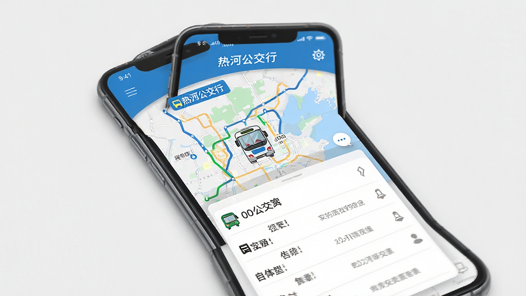 热河公交行 手机应用 主界面 展示 实时公交 地图 线路列表 蓝白配色 扁平化设计 干净整洁 高清画质