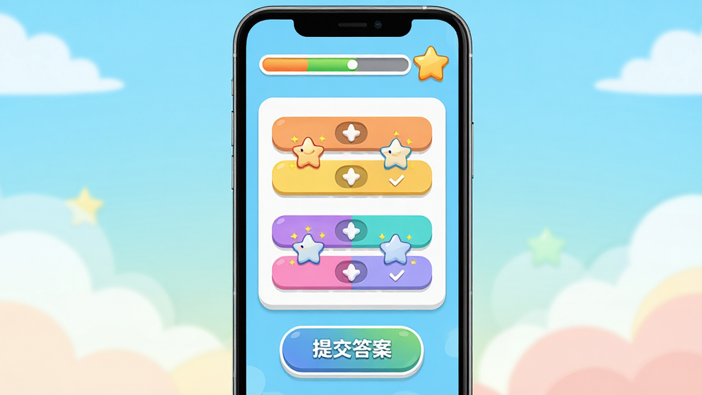 Ȥѧ�Ƕ��Ǵ��ⴳ�ؽ��棬��������Ϊ�ֻ���Ļ����ʾ��ѡһ���⿨Ƭ���Ϸ��н������������������·��С��ύ�𰸡���ť������Ϊ���½ṹ�Ű棬���Ϊ�������õı�ƽ����ƣ�ϸ�ڰ�����ɫѡ�ť����ͨ����ͼ�ꡢ�����Ӱ�����ʸ���ɾ��޶���Ԫ��