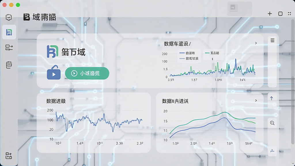 主体是一个简洁的软件界面截图,布局为中央展示比特域应用主页面,排版清晰,风格为现代科技感,细节包括网络状态指示灯、连接按钮和数据传输图表,画质高清,干净,无多余元素