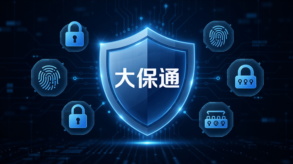 一张以安全为主题的科技风格图片,画面中央是一个发光的盾牌图标,盾牌上写有