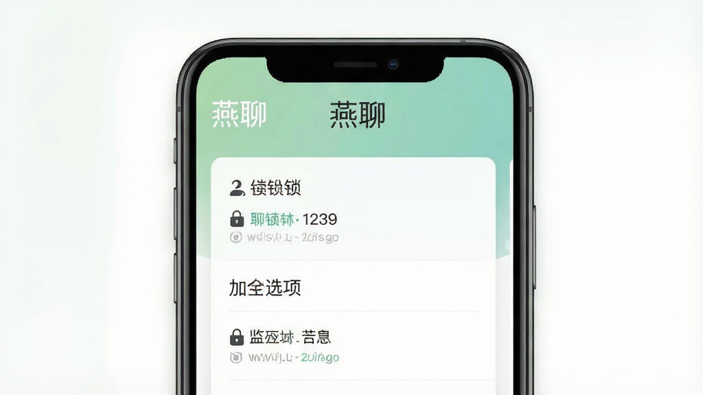 一张燕聊隐私设置界面的示意图,画面为手机屏幕展示安全锁与加密选项,屏幕顶部有“燕聊”标识,风格素雅极简,布局清晰,画质干净无多余元素
