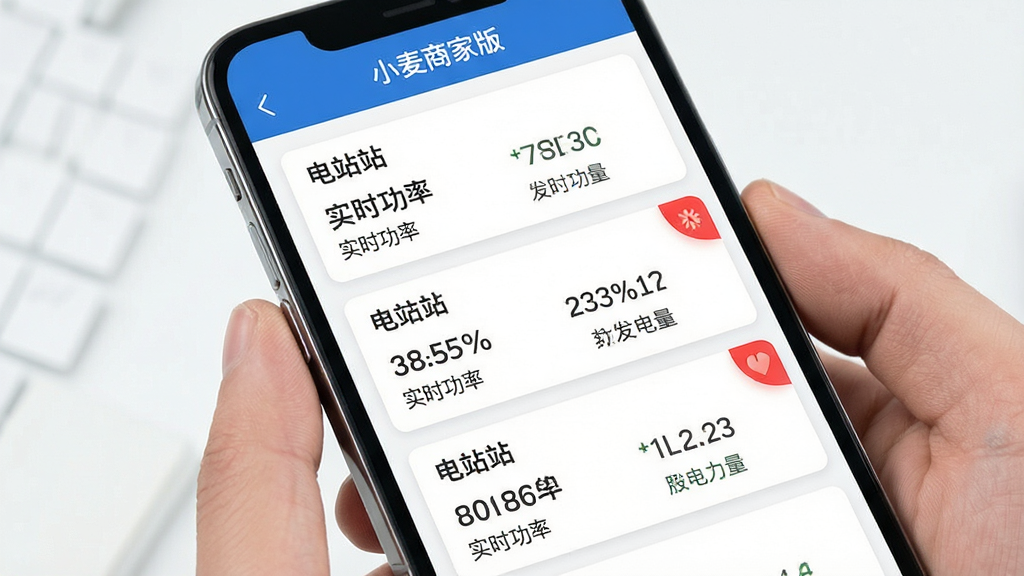 ����Ϊ��������վ�ļ�ؿ�Ƭ�������ֻ���Ļ�ϣ�ÿ�ſ�Ƭ��ʾ��վ���ơ�ʵʱ�����뷢�������ݣ����ֲ��������б���ʽ����Ƭ֮��������������Ű��������򣬶����С�С���̼Ұ桱�����������Ϊ��������磻ϸ���Ͽ�Ƭ�������������쳣״̬��Ƭ���к�ɫ�Ǳꣻ���ʸ��塢�ɾ����޶���Ԫ��