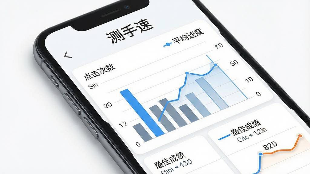 手机屏幕展示数据统计图表,包含柱状图与折线图,标注