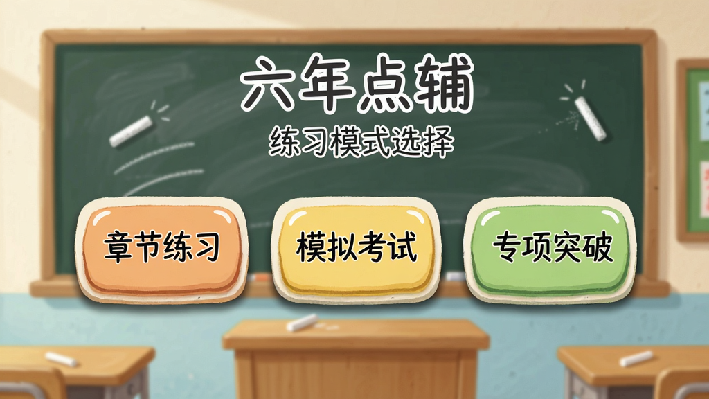һ��AI��ͼ�������ǡ�����㸨����ϰģʽѡ����棬��������������Ƭ��ť�ֱ�д�š��½���ϰ����ģ�⿼�ԡ���ר��ͻ�ơ��������ǽ��Һڰ�ͷ۱ʣ�����Ϊ���п�Ƭ���У��Ű�Գƣ����Ϊ��ͨ�ֻ棬ϸ�ڰ�����ƬԲ�Ǻ���Ӱ�������������ɾ��޶���Ԫ�ء�