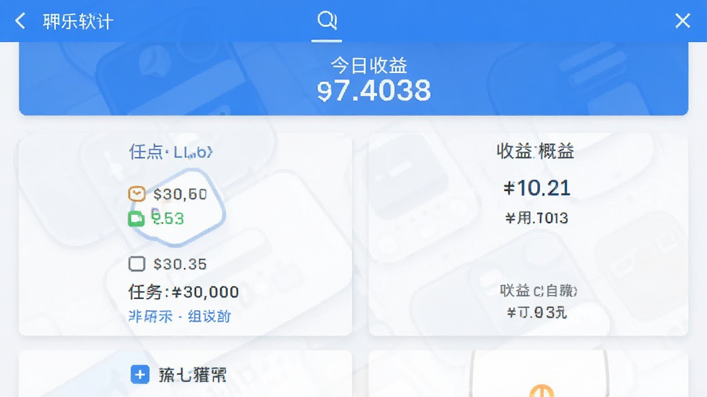 赚点乐软件主界面截图,展示任务列表与收益概览,手机竖屏布局,干净简洁的UI风格,蓝色主色调,任务卡片整齐排列,顶部显示今日收益金额,画面清晰,无多余元素