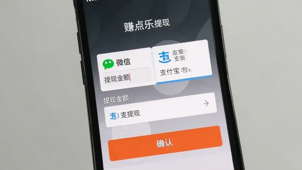 赚点乐提现页面截图,显示微信和支付宝提现选项,界面中有提现金额输入框和确认按钮,手机竖屏展示,风格简约,画面干净