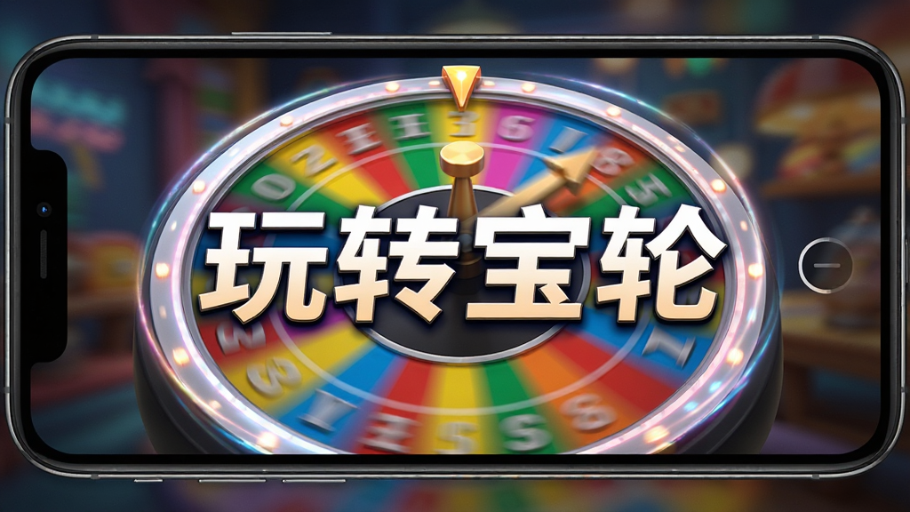 一张展示玩转宝轮在手机屏幕上正常旋转的动感瞬间截图,主体是旋转中的彩色轮盘和模糊的指针,布局为全屏展示,排版充满动感,风格为写实渲染,细节包括轮盘边缘的光效和背景虚化,画质锐利,干净无杂物,画面中有“玩转宝轮”文字