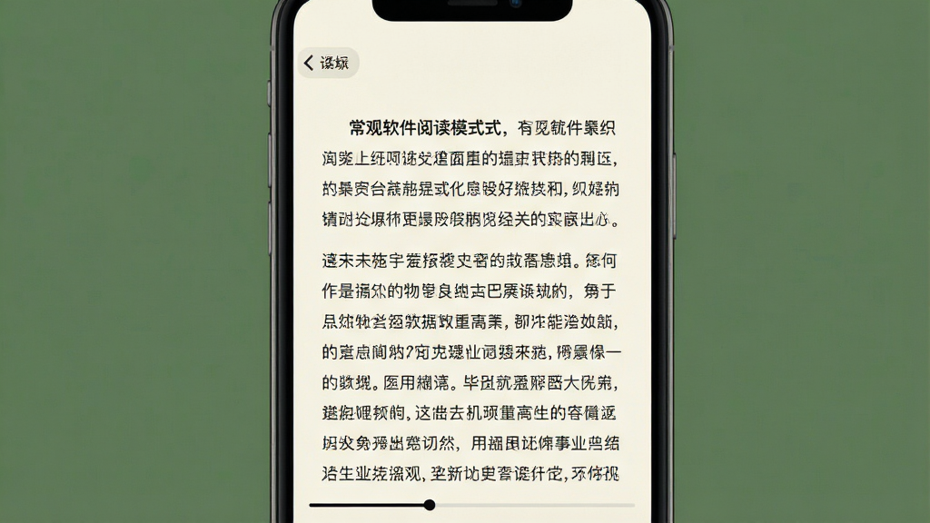一张展示常观软件阅读模式界面的预览图,主体为手机屏幕显示一篇排版整洁的文章,文字清晰,背景为柔和的米白色,布局为单栏阅读视图,风格为极简主义,细节包含顶部返回按钮与底部进度条,画质清晰,干净,无多余元素