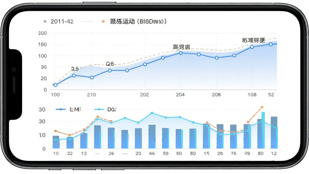 凯格尔运动跟练版训练数据记录图表界面图,主体为手机屏幕显示折线图和柱状图,布局为上下分布,排版清晰,风格为数据可视化风格,细节包括日期轴、数据点标注和柔和的网格线,画质高清,干净,无多余元素