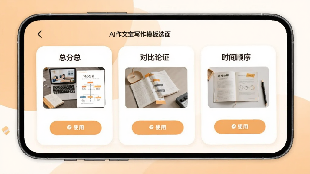 AI���ı�д��ģ��ѡ����棬����Ϊ�ֻ���Ļչʾ���ģ�忨Ƭ����Ƭ�ϱ�ע���ܷ��ܡ����Ա���֤����ʱ��˳�򡱵�����������Ϊ����ɫ���ɫ���䣬�����ů�Ѻã�ϸ�ڰ���ģ��Ԥ������ͼ��ʹ�ð�ť�������������ɾ����޶���Ԫ��