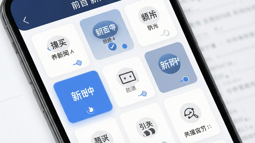 一张展示界面新闻频道定制界面的图片,主体为手机屏幕特写,屏幕上显示多个频道标签以卡片形式排列,部分频道被选中高亮,布局为网格状排列,风格为清爽的移动端UI设计,细节上标签带有图标和选中状态标识,画质精细,画面干净无多余装饰。