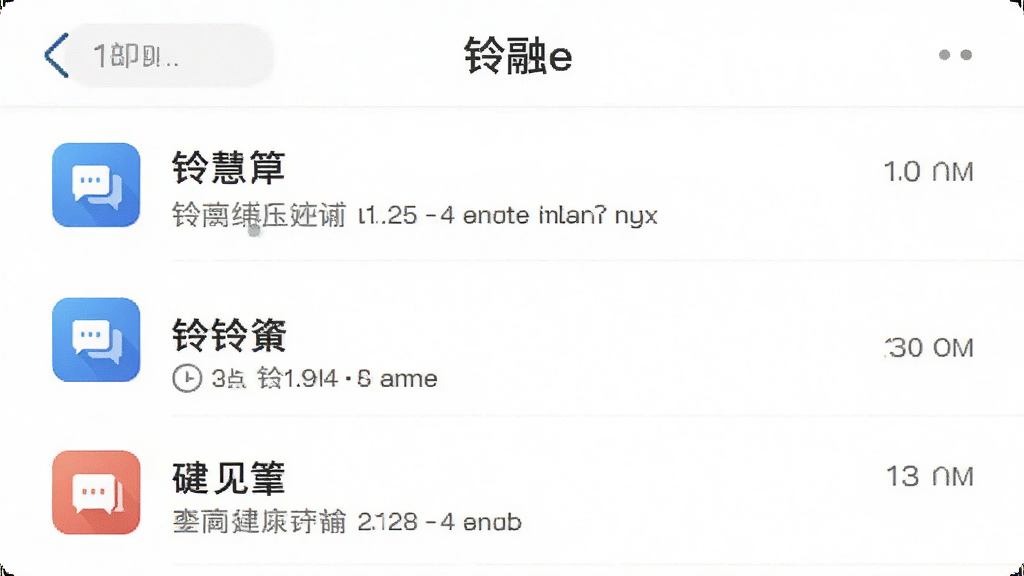 画面展示“铃融e”应用的消息通知界面,列表形式展示多条通知消息,每条消息配有图标和时间戳,背景为白色,风格简洁明快,细节清晰,画质干净,无多余元素,高清渲染