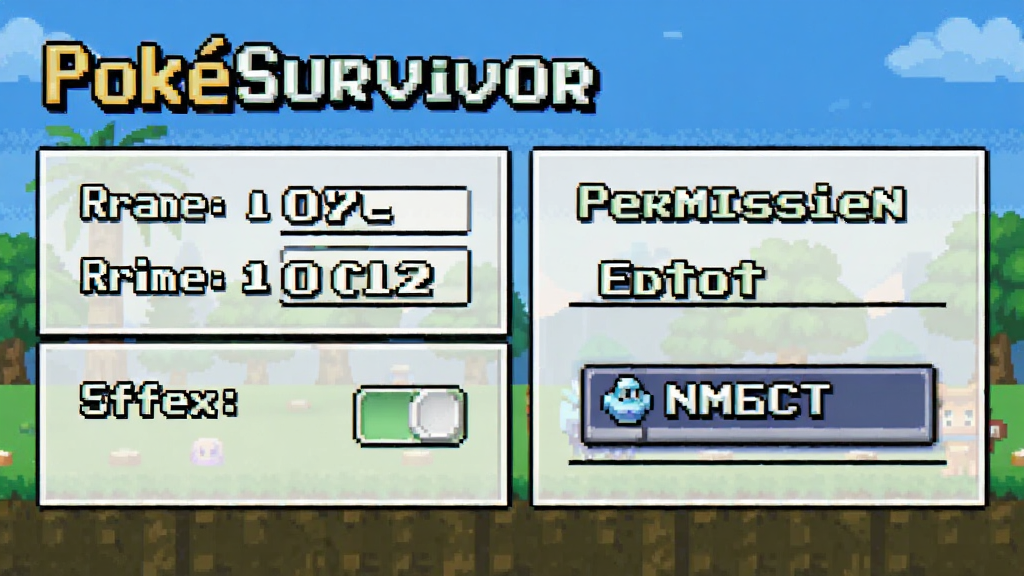 PokéSurvivor游戏设置界面截图,展示帧率选项、音效开关与权限管理入口,界面简洁,像素风格,画质清晰,无多余元素