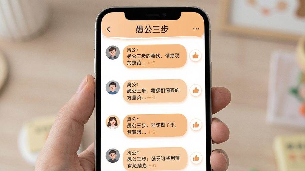 手机屏幕展示社区交流界面,顶部标题