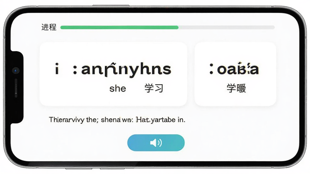 可可英语单词学习卡片界面,手机竖屏显示英文单词和中文释义,下方有例句和发音按钮,背景为白色卡片式设计,顶部有学习进度条,界面清新简洁,现代教育应用风格,高清画质,无多余元素