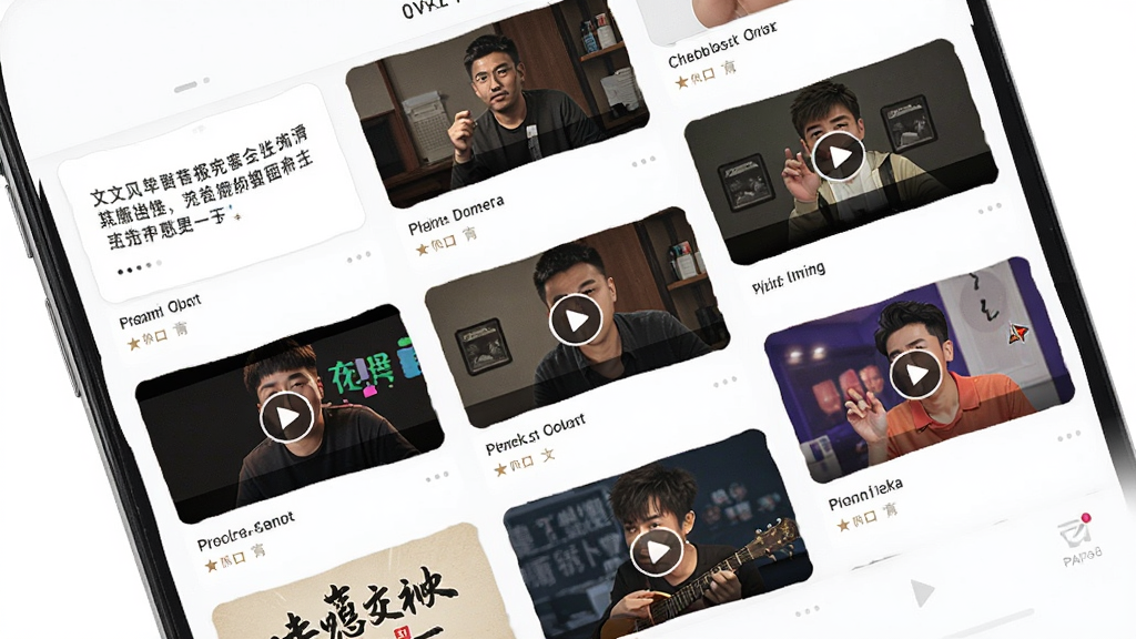 最右APP推荐页面,手机屏幕展示多个不同类别的搞笑内容卡片,包括文字段子和短视频封面,布局错落有致,背景为白色,风格清新,画质高清,无多余元素
