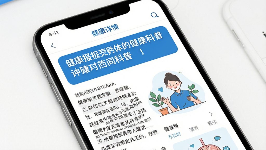 健康报App新闻详情页面展示,手机屏幕显示一篇健康科普文章,标题醒目,正文排版清晰,配有健康主题插图,整体风格专业简洁,白色背景,蓝色高亮标题,高清画质,干净无多余元素