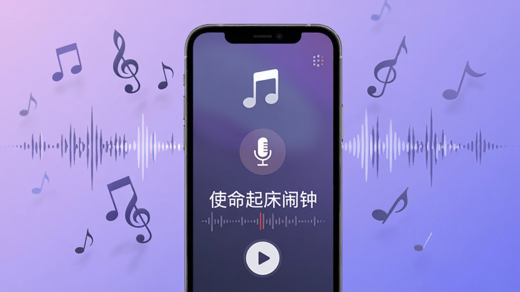一部手机屏幕显示着铃声设置界面,界面中有音符图标、录音麦克风图标和