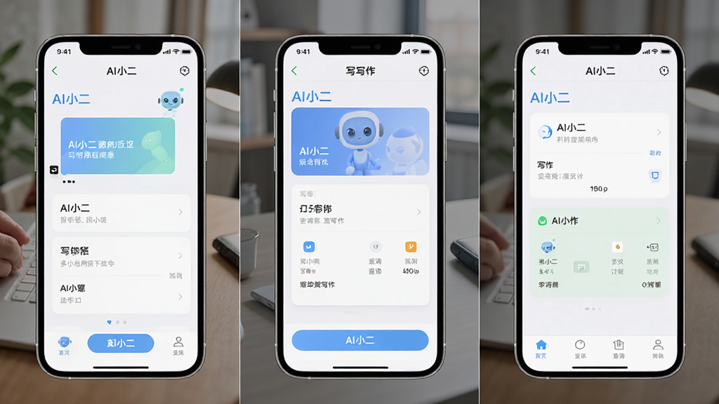AIС�� �ೡ��Ӧ�ù���չʾͼ ����Ϊ�ֻ���Ļ��չʾAIС���ڲ�ͬʹ�ó����µĽ����ͼƴ�� ����Ϊ������������ �ֱ�չʾ�ʴ� д�� ��ѯ���� ���Ϊͳһ���µ��ƶ�Ӧ���Ӿ���� ϸ�ڰ���