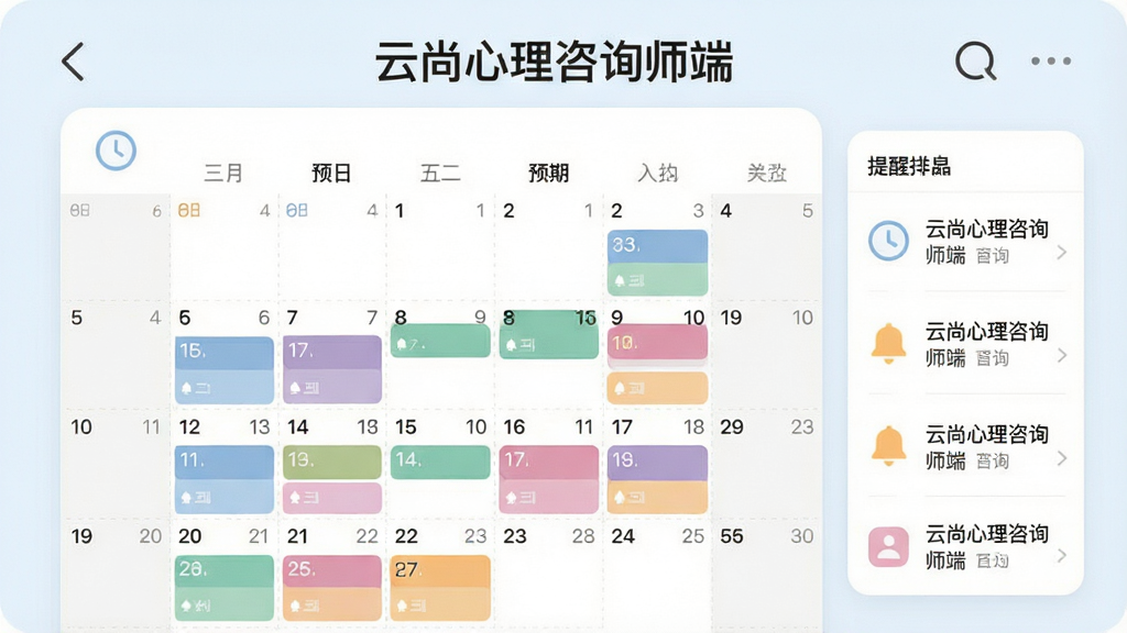手机日历界面展示预约排期,顶部文字