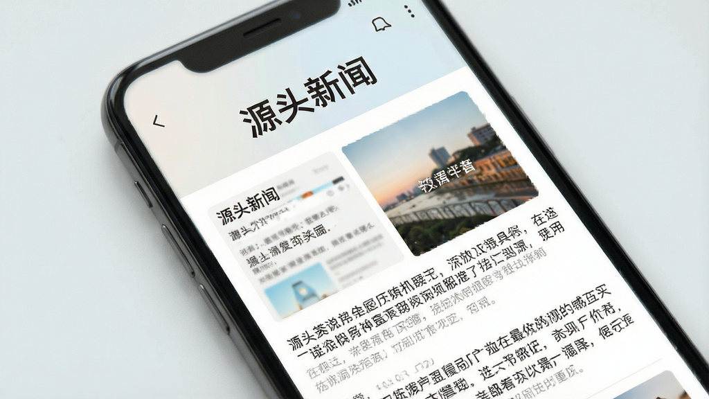 手机界面展示新闻详情页排版,文字与图片错落有致,顶部写“源头新闻”,背景为柔和浅色,风格简约,细节精致,画质清晰,无多余元素