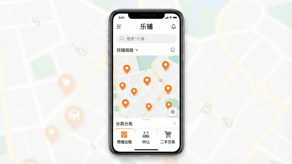 一张手机应用界面展示图,画面中央是一部竖屏智能手机,屏幕上显示