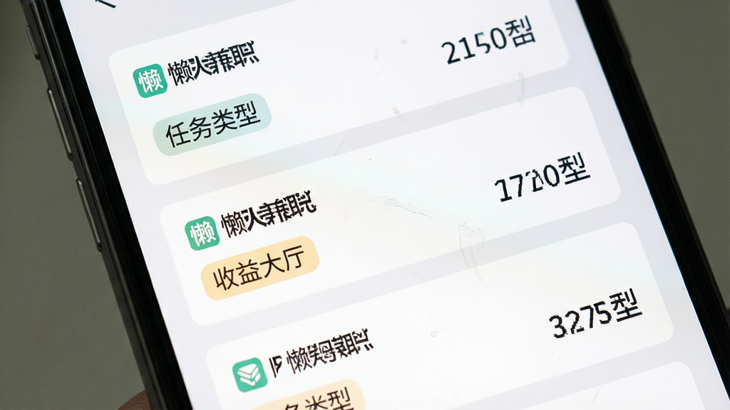 懒人兼职任务大厅界面特写,手机屏幕显示多张任务卡片纵向排列,每张卡片包含“懒人兼职”标识、任务类型标签和收益数字,配色以白色卡片配浅灰底色为主,风格扁平化,细节清晰,画质干净,无杂乱装饰元素