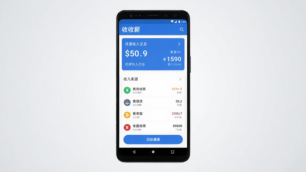 一张手机应用界面展示图,画面中央是一部竖屏安卓手机,屏幕内显示