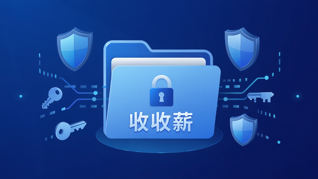 一张科技感数据安全主题插图,画面中央为一个带有锁形标志的文件夹图标,文件夹表面印有