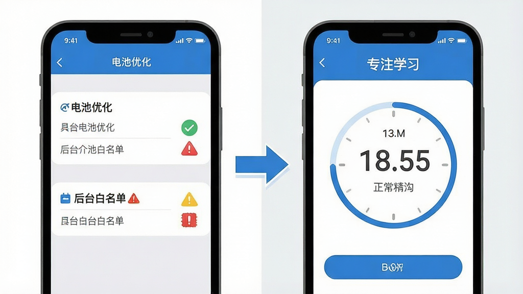 一张信息图风格的画面,左侧为手机设置界面示意,标注
