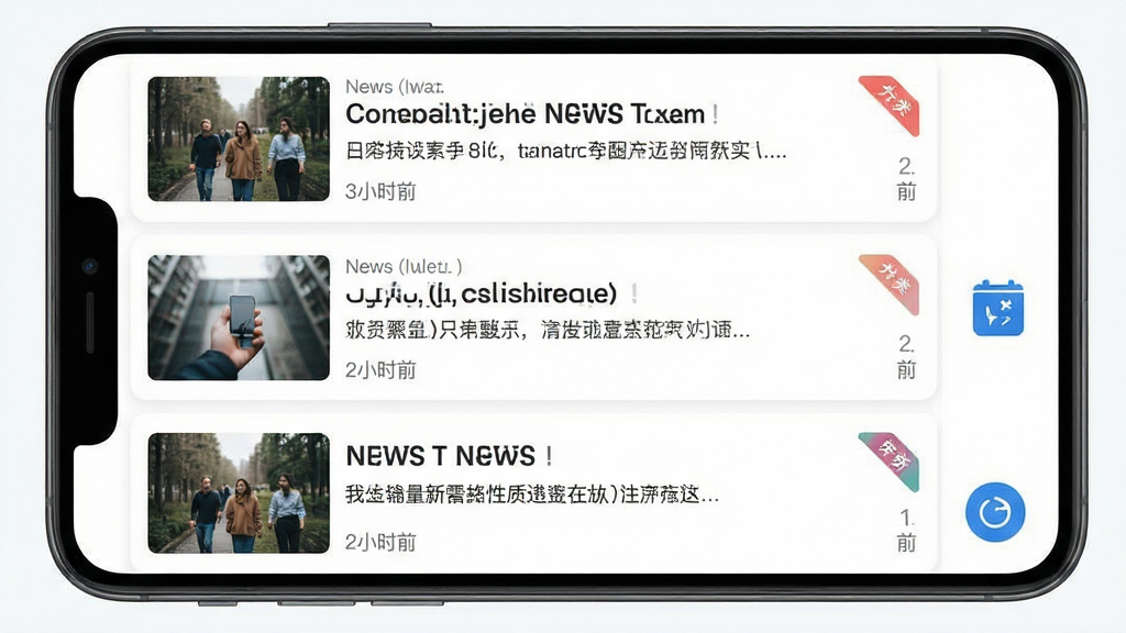 新闻资讯聚合界面展示,主体为手机屏幕内排列整齐的新闻卡片,布局为上下滚动式信息流,排版左侧为缩略图右侧为标题摘要,风格为清爽资讯类APP界面,细节包括时间标签、分类角标、刷新按钮,画质清晰,画面干净,无多余元素