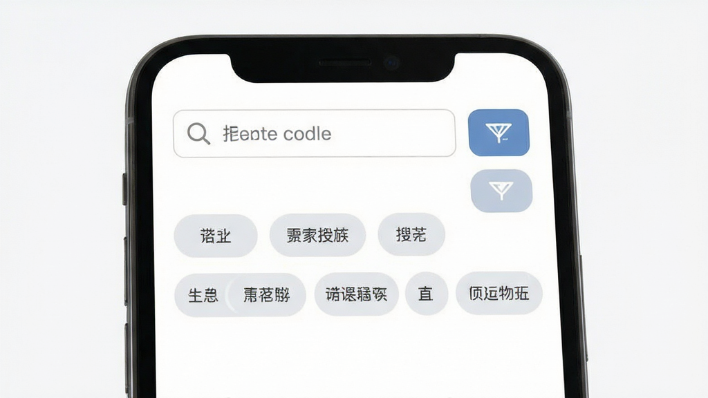 分类信息查询界面展示,主体为手机屏幕内搜索框与分类标签栏,布局为顶部搜索框下方横向标签列表,排版标签采用胶囊形状排列,风格为简约实用工具类界面,细节包括放大镜图标、筛选按钮、分类文字,画质高清,画面干净,无多余元素