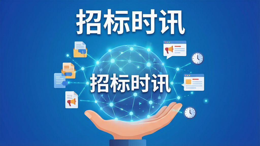 信息聚合概念插画,画面主体为一只手掌托起发光的球形数据网络,网络节点连接着多个文件图标和公告卡片,画面中央用醒目标题文字写着