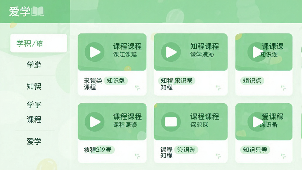 ����ѧϰӦ�á���ѧ���Ŀγ��б�ҳ�棬���������ѧ�Ʒ����ǩ���Ҳ�����������Ŀγ̿�Ƭ����Ƭ�ϴ��в���ͼ���֪ʶ���ǩ������������µ�ǳ��ɫ������ƽ��UI��񣬲��ֹ��������֡���ѧ�������ڶ����������������������ɾ�������Ԫ��