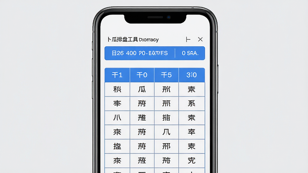 卜瓜排盘工具界面展示,主体为手机屏幕中央显示八字排盘表格,布局为上下分区,上方为日期时间选择栏,下方为四柱干支表格,排版整齐清晰,风格为简约商务风,细节包括浅灰色背景、蓝色高亮选中项、细线表格边框,画质高清干净无多余元素