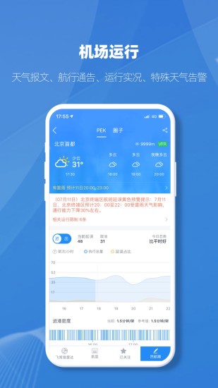 飞常准业内版延误预警设置与准点率查询界面
