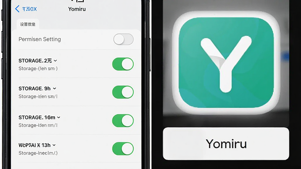 ����Ϊ�ֻ���ĻչʾȨ������ҳ����Yomiru��װ��ɽ��棬����Ϊ���Ȩ�޿����б��Ҳ�����ͼ�꣬�Ű�Ϊ���·ֲ㣬���Ϊϵͳ����ԭ�����ϸ��Ϊ�洢Ȩ�޿��ش��ڿ���״̬��������ɫ�Թ���ǣ����������ɾ��޶���Ԫ��