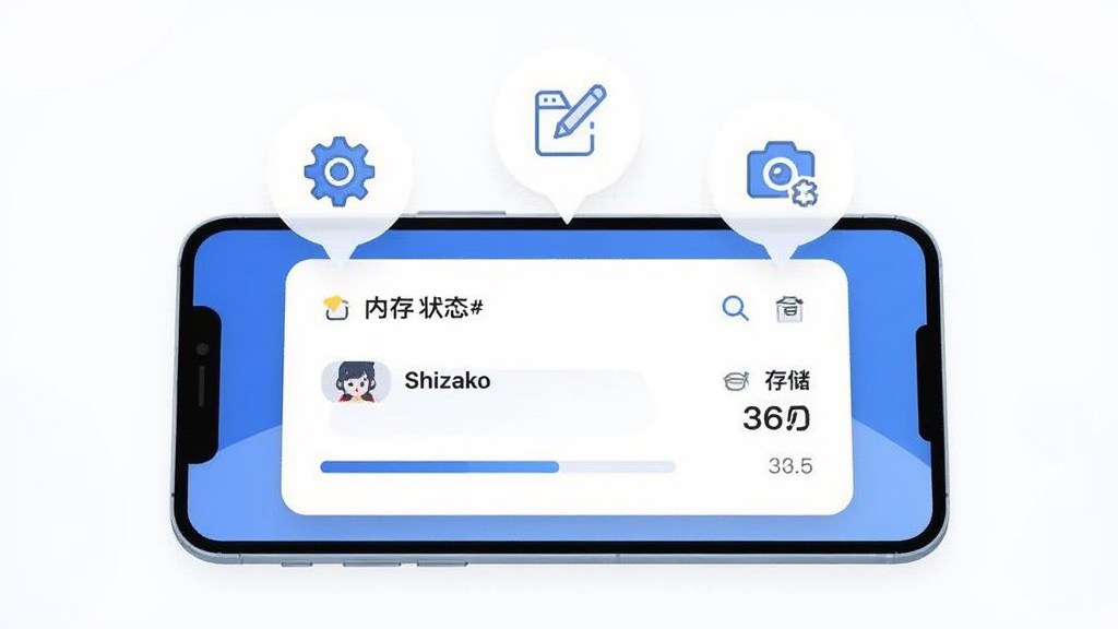 ��������Ϊһ����ŵ��ֻ�����Ļ��չʾShizako�Ĵ洢���ڴ�״̬��Ƭ����Ƭ���н����������ֱ�ʶ���ֻ��Ϸ�Ư����������ͼ������������������鿴�Ȳ���������Ϊ���й�ͼ�����Ϊ��ˬ��ƽ��UI�廭��������ɫ��ϸ�ڰ���Բ�ǿ�Ƭ��ϸ����ͼ�ꣻ�����������ɾ����޶���Ԫ��