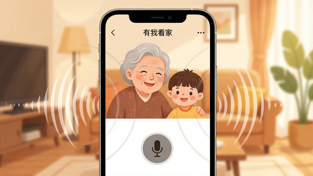 ����չʾ�����ҿ��ҡ�Ӧ�õĶԽ����ܽ��棬�ֻ���Ļ��������˷簴ť��������ɢͼ�Σ�����Ϊ��ͥ����������һλ�����뺢������������ͷ΢Ц������Ϊ�ֻ������������ǰ����ӣ��Ű����ֻ�Ϊ����������չ�����Ϊ��ܰ��ͥ�廭��ϸ�ڰ�����͵�ůɫ��������������������Ȼ���飬���ʸ��塢�ɾ����޶���Ԫ��