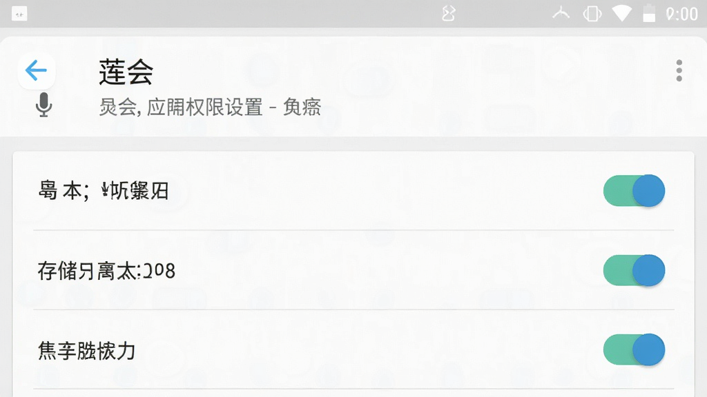 一张手机应用权限设置界面的示意图,画面展示安卓系统设置页面中“莲会”应用的权限管理列表,包含麦克风、存储等开关项,界面风格为浅色卡片式布局,文字清晰,画质干净,无多余装饰元素