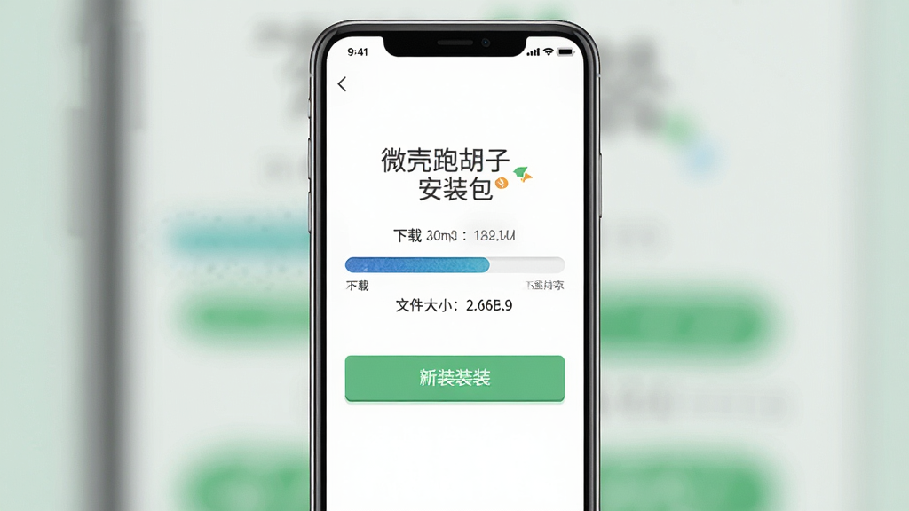 微壳跑胡子安装包下载页面示意图,画面展示手机屏幕内下载进度条与安装按钮,主体为下载进度界面与文件大小标识,布局采用居中纵向排列,风格清爽扁平,细节刻画进度条质感与按钮状态,画质清晰干净,无多余装饰
