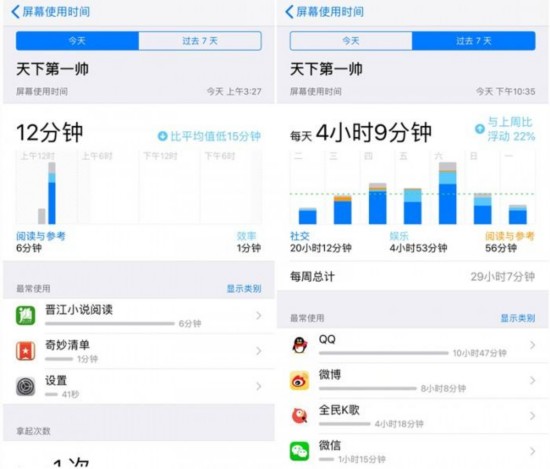 屏幕使用时间各应用耗电时长明细统计界面