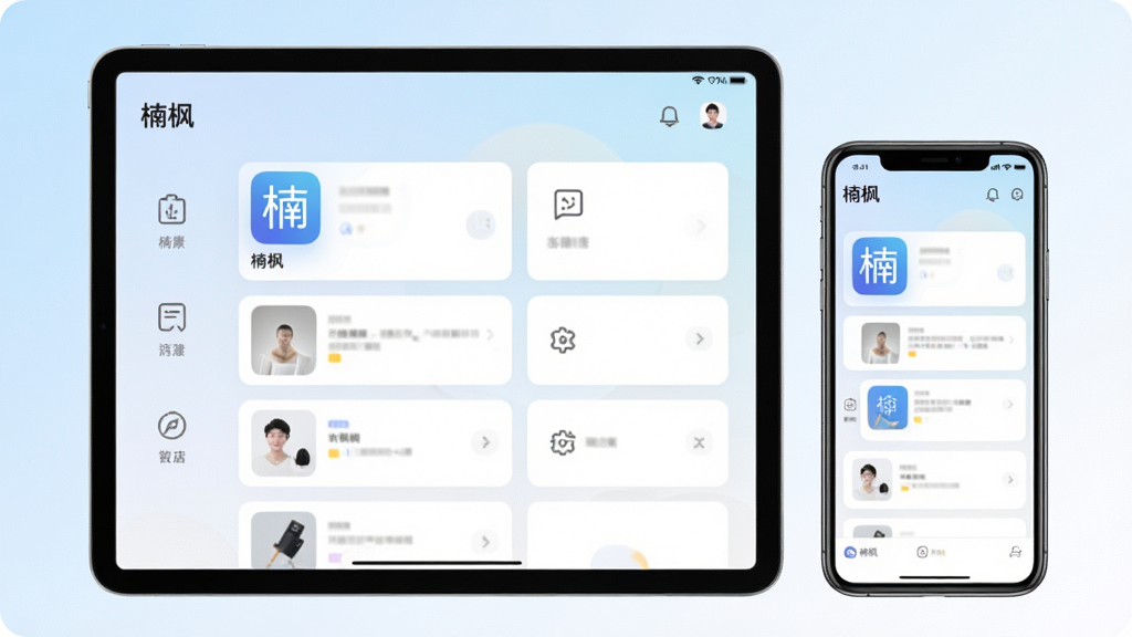 主体为一台平板设备与一部手机并排展示,两台设备屏幕中呈现相同的信息聚合列表界面,界面顶部标注