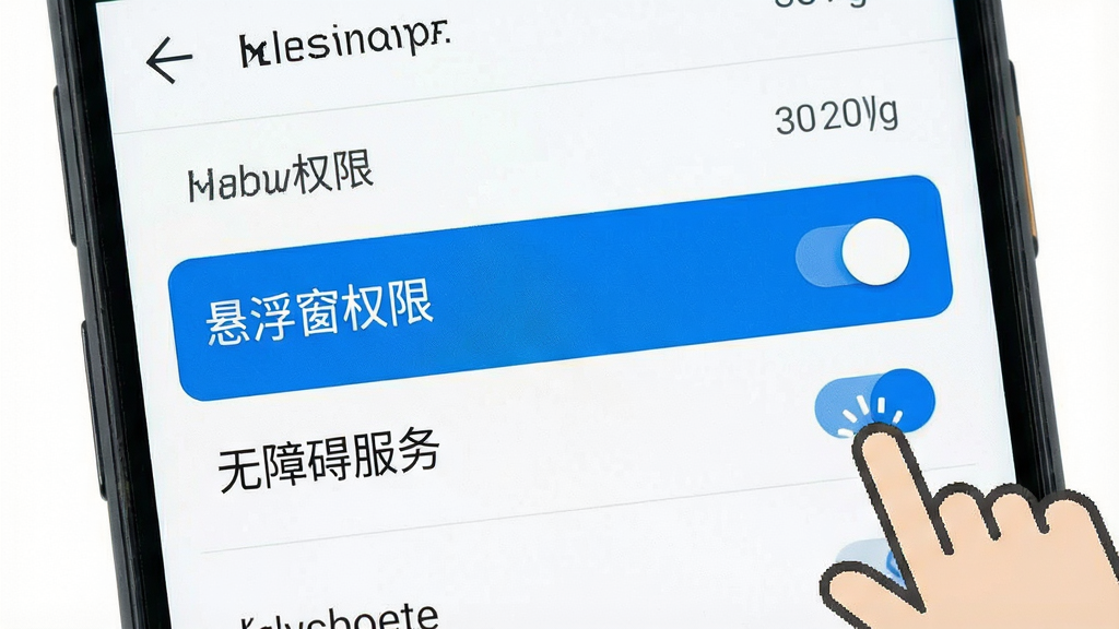一张展示安卓手机权限设置界面的示意图,画面为手机设置页面特写,列表中高亮显示