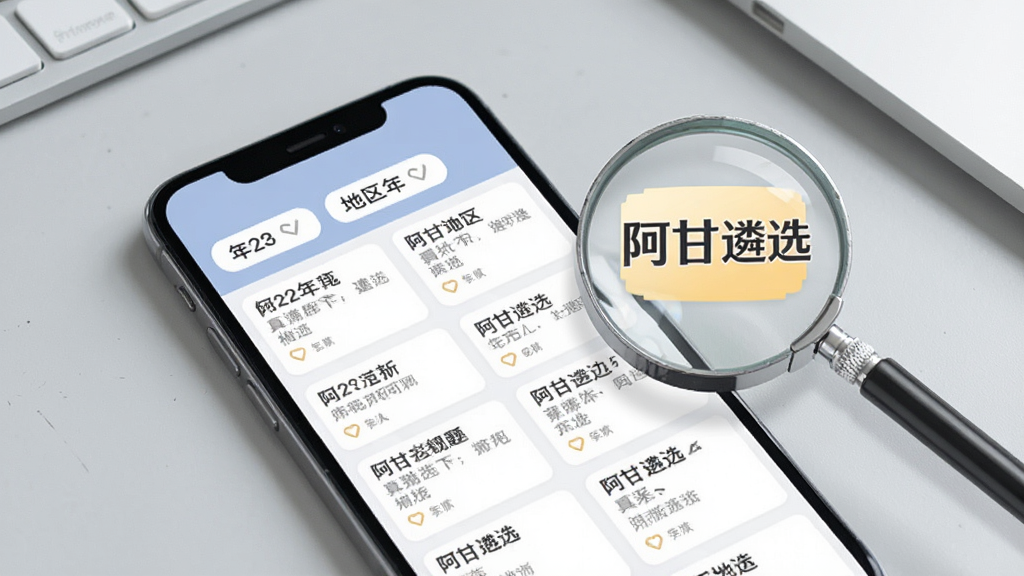 手机屏幕内展示真题列表页面,题目卡片整齐排列,上方有年份与地区筛选标签,屏幕旁悬浮一支放大镜与