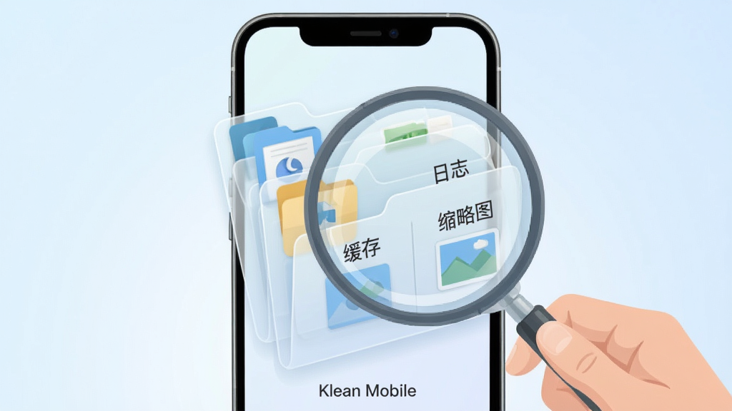 一个手机屏幕中央展开多层半透明文件夹结构,文件夹内标注