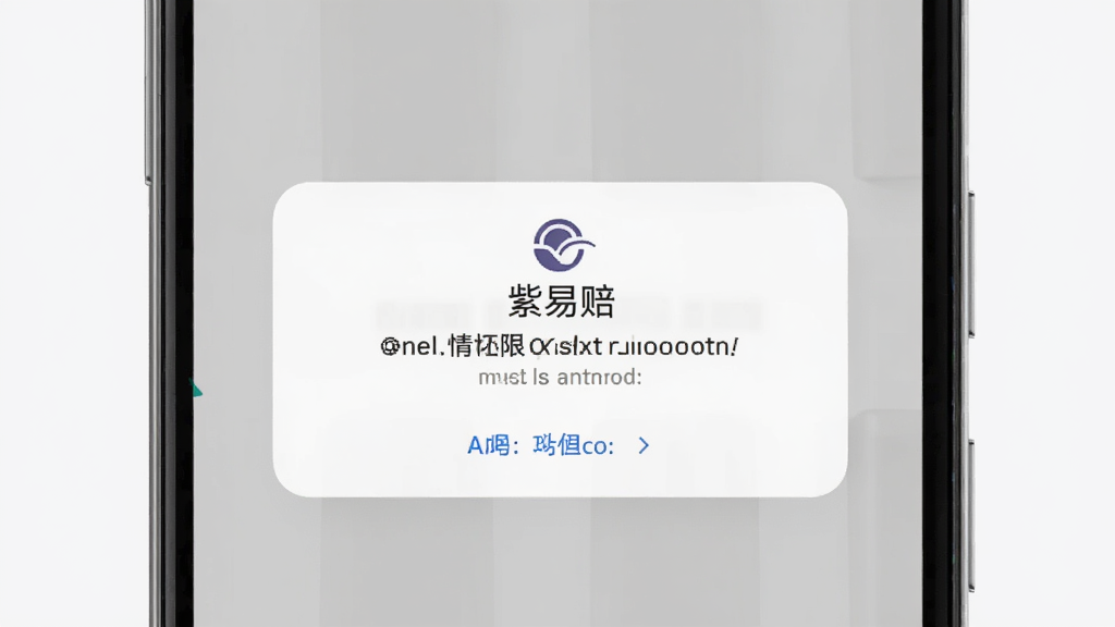 紫易赔应用在安卓手机上的安装引导界面示意图,手机屏幕显示权限授权弹窗,背景为浅灰色,画面简洁清晰,风格写实,画质干净