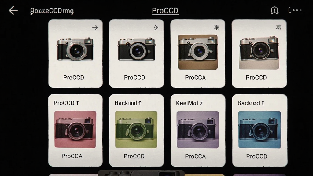 ProCCD����CCD���Ӧ���ڶ��CCD����ͺ�ѡ����棬�����������ſ�Ƭʽ���ͼ�꣬ÿ�ſ�Ƭ��ע��ͬ����ͺ������������ɫ�����ţ��������룬����Լ���ţ�ϸ�����������ʸɾ�