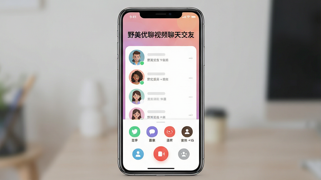 ��������Ϊһ�������ֻ����аڷţ���Ļ��չʾ��Ƶ���콻�ѽ��棬����ͷ���б�����Ƶͨ����ť�����ֲ������·ֲ�ṹ���Ϸ�Ϊ�������ơ�Ұ��������Ƶ���콻�ѡ����ֱ��⣬�·�Ϊ����ͼ�����У����Ϊ�ִ���ƽ��UI��ƣ�ϸ�ڰ���Բ��ͼ�ꡢ��ͽ��䱳���������Ĺ��ܷ���������Ϊ����2K������ɾ������޶���Ԫ��