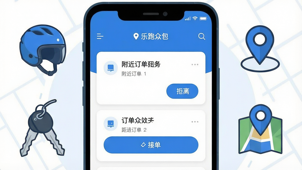 一张手机应用界面展示图,画面中央是一部竖屏安卓手机,屏幕上显示